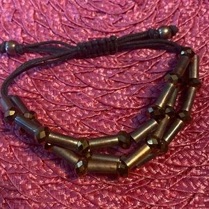 3 layer bronze beaded drawstring chorded bracelet or anklet
